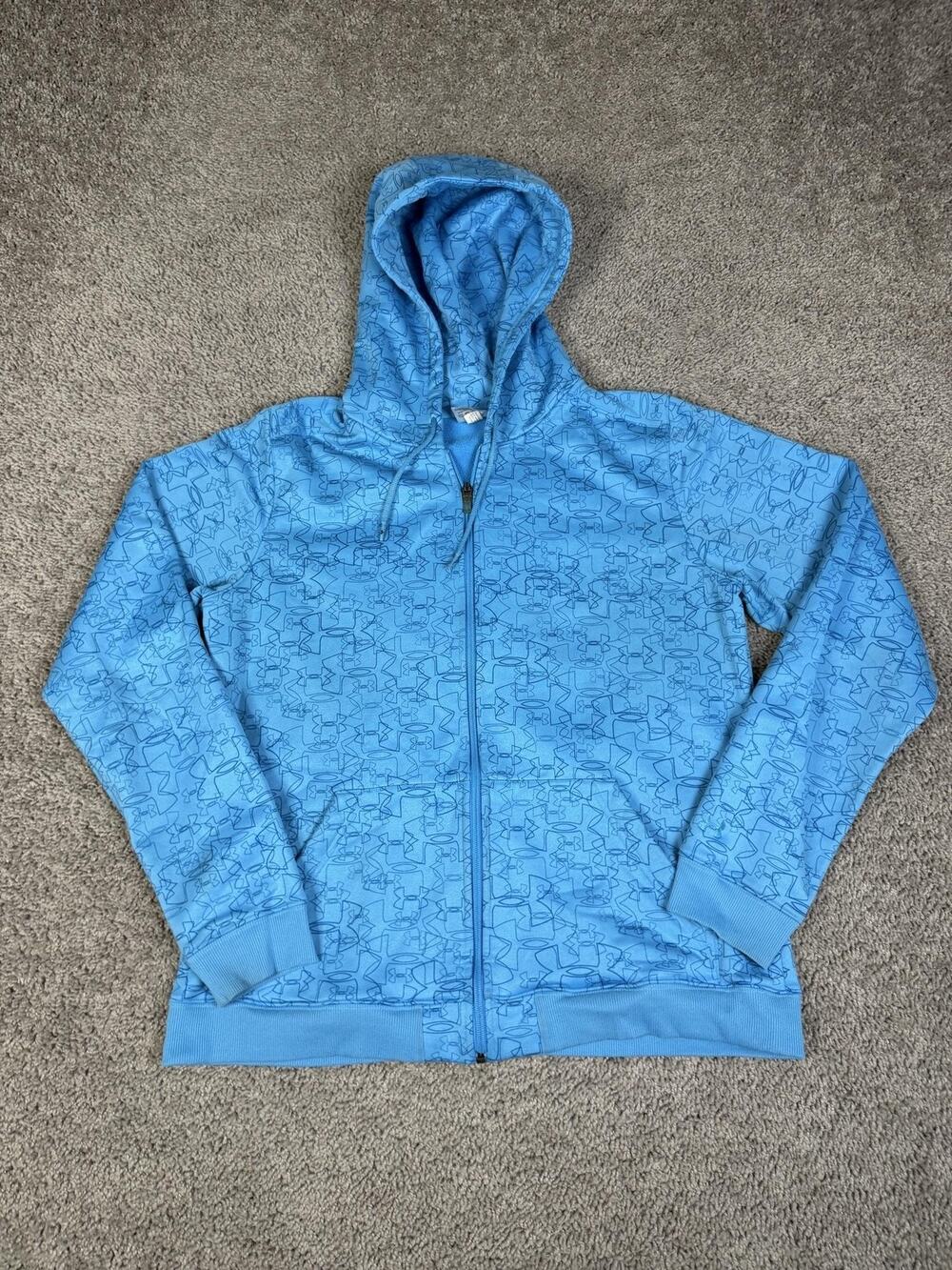 Under Armour Hoodie Womens Large Blue Full Zip Hooded Fleece Lined Pockets